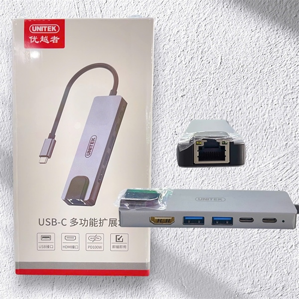 TYPE C RA HDMI + RJ45 + USB 3.0 + 2 USB 2.0 + POWER UNITEK D112B