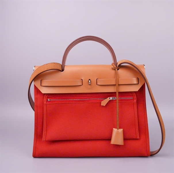 Túi Hermes Herbag (A-2017) màu đỏ cam kèm ví sz30 KG+