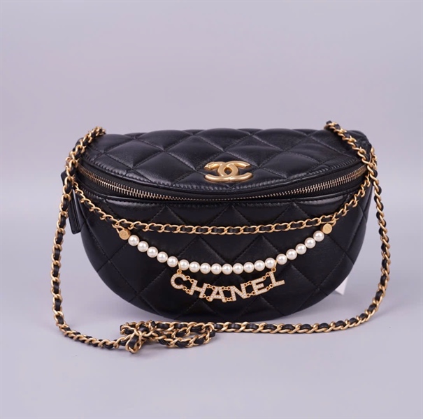 Túi Chanel Bumbag đen dây ngọc trai (JT272PGK) sz17 ( miệng 23cm) +