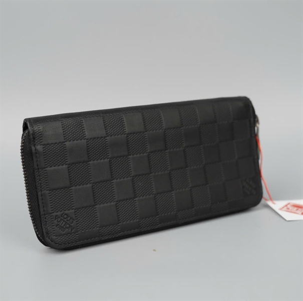 Ví LV ô vuông nổi đen có zip KG+