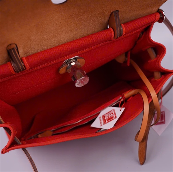 Túi Hermes Herbag (A-2017) màu đỏ cam kèm ví sz30 KG+