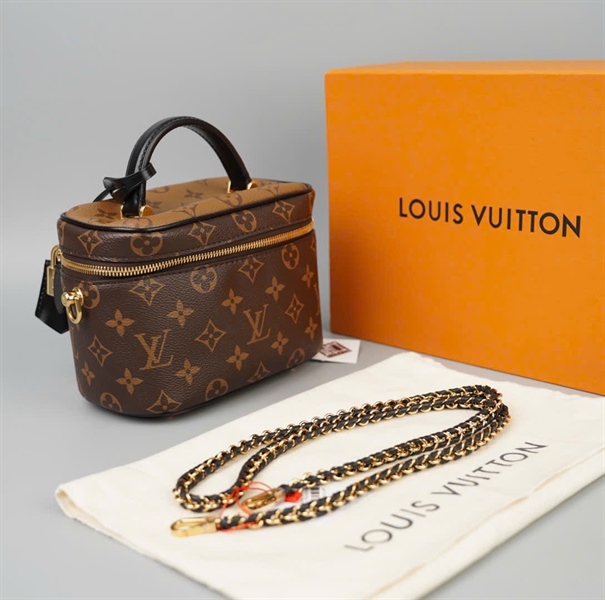 Túi LV Vanity hoa nâu kèm ổ khóa + chìa sz18 KG+