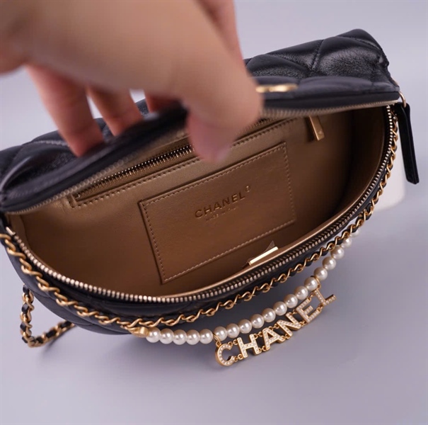 Túi Chanel Bumbag đen dây ngọc trai (JT272PGK) sz17 ( miệng 23cm) +