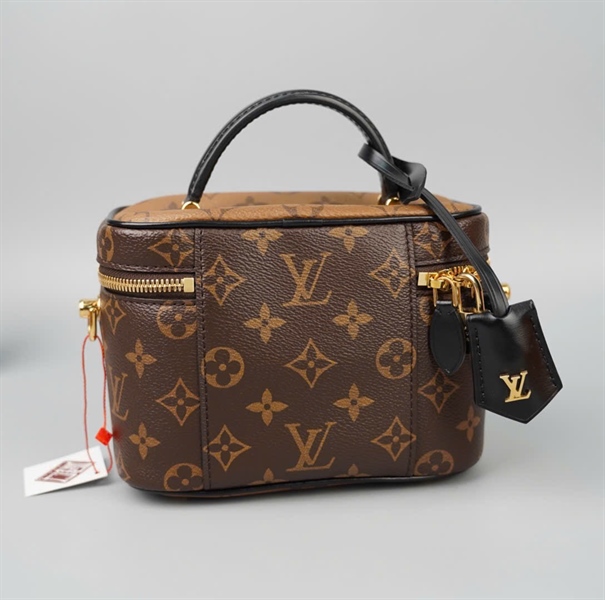 Túi LV Vanity hoa nâu kèm ổ khóa + chìa sz18 KG+