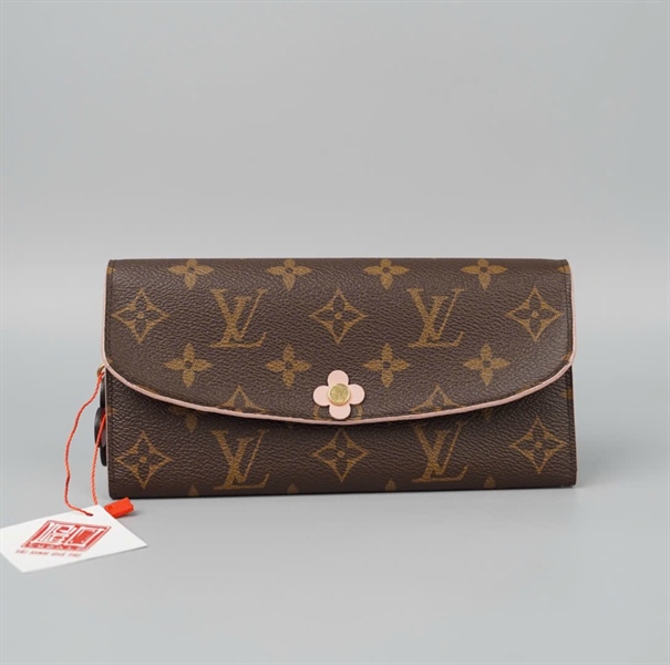 Ví LV dài hoa nâu viền hồng nút hoa( CA4172) KG+