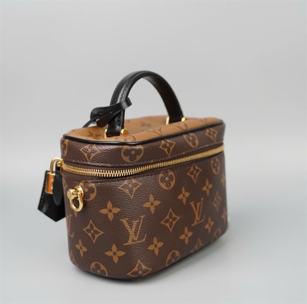 Túi LV Vanity hoa nâu kèm ổ khóa + chìa sz18 KG+