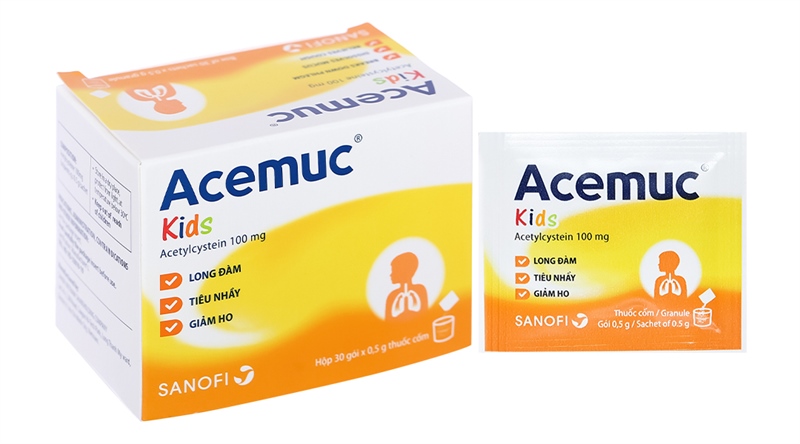 Acemuc Kids Acetylcystein 100mg Sanofi (Hộp/30gói/0.5gram)