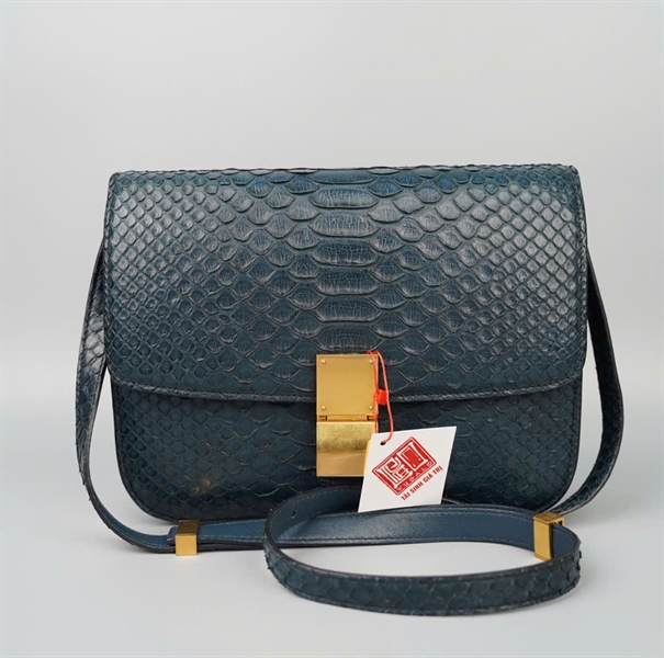 Túi Celine Classic Box da trăn màu xanh (W-CF-2188) sz22 KG+