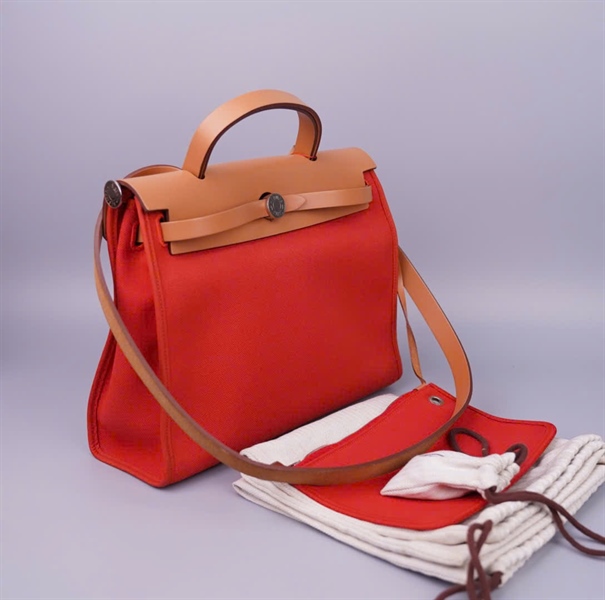 Túi Hermes Herbag màu đỏ cam kèm ví, ổ+ chìa sz30 (BMC) KG+