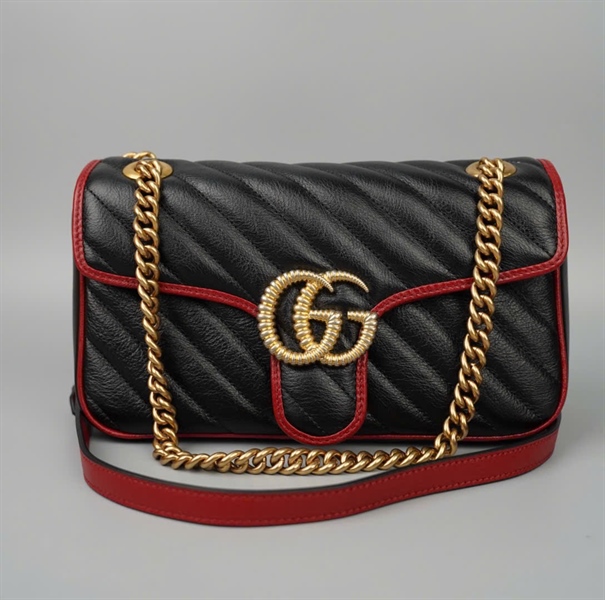 Túi GG Marmont đen viền đỏ (525040) sz24 (BMC) KG+