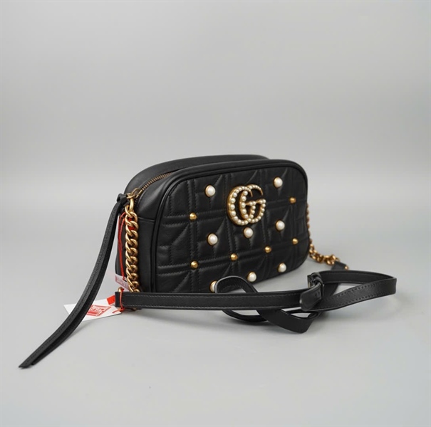 Túi GG đen đính ngọc trai (520981) sz23 (BMC) KG+