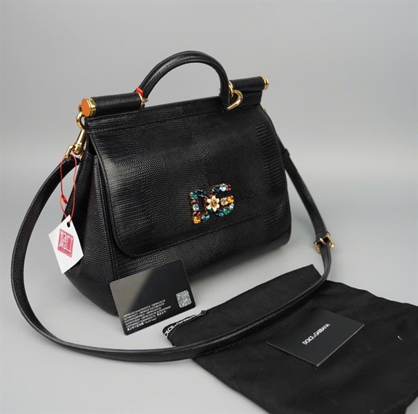 Túi D&G đen logo đính đá sz25 KG+