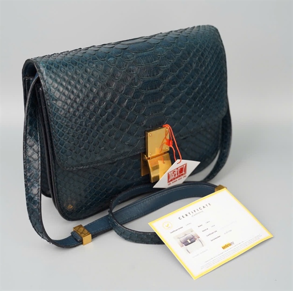 Túi Celine Classic Box da trăn màu xanh (W-CF-2188) sz22 KG+