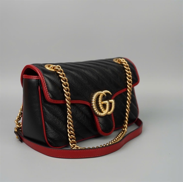 Túi GG Marmont đen viền đỏ (525040) sz24 (BMC) KG+