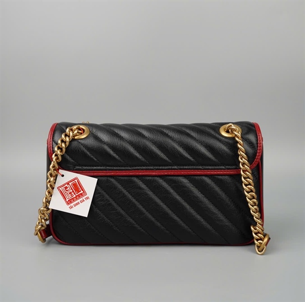 Túi GG Marmont đen viền đỏ (525040) sz24 (BMC) KG+