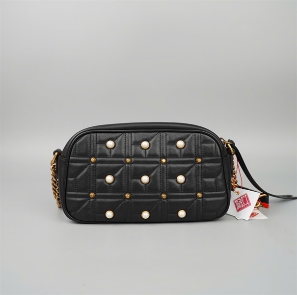 Túi GG đen đính ngọc trai (520981) sz23 (BMC) KG+