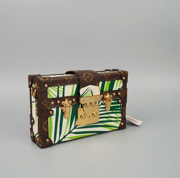 Túi LV Trunk xanh lá viền hoa nâu (PL4135) sz18 (BMC) KG+