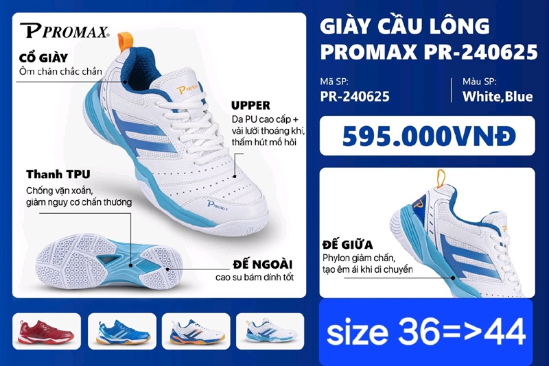 Giày Cầu Lông Động Lực Promax PR-240625 size 36=>44, 09ĐL