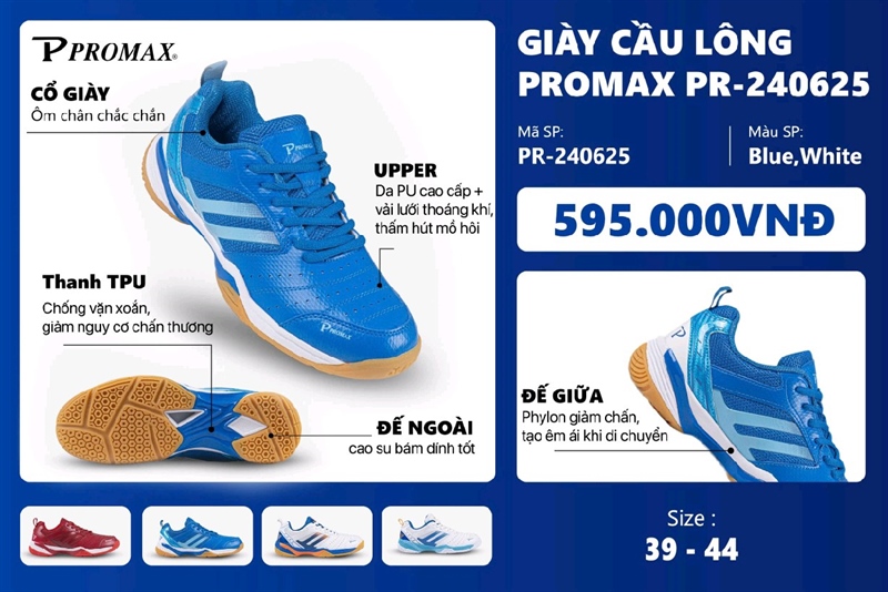Giày Cầu Lông Động Lực Promax PR-240625 size 36=>44, 09ĐL