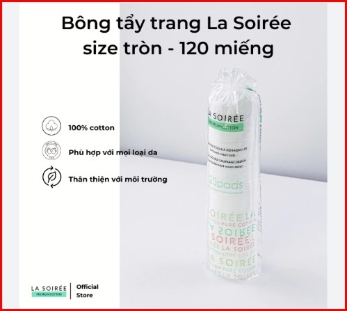 [ 120 Miếng tròn] Bông Tẩy Trang La Soiree Premium Cotton 120 Miếng tròn
