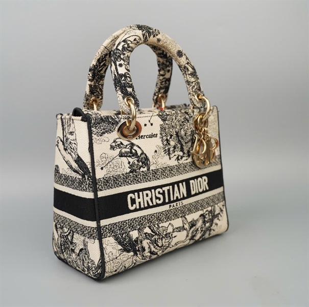 Túi Dior Lady trắng phối đen họa tiết (50-MA-1221) szM KG+