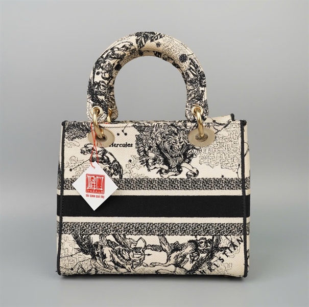 Túi Dior Lady trắng phối đen họa tiết (50-MA-1221) szM KG+