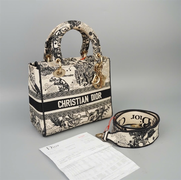 Túi Dior Lady trắng phối đen họa tiết (50-MA-1221) szM KG+