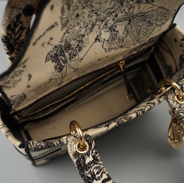 Túi Dior Lady trắng phối đen họa tiết (50-MA-1221) szM KG+
