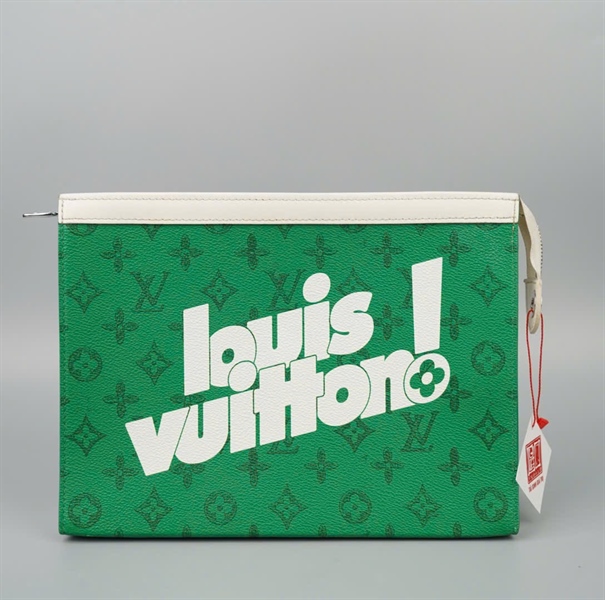 Túi LV Clutch nền xanh hoa đen in chữ sz24 KG+