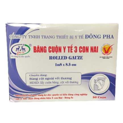 Băng cuộn y tế 3 con nai 1m8 x 8.5cm đông pha (h/50c)