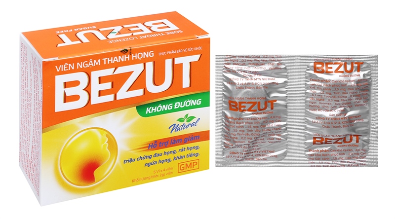 Viên ngậm thanh họng bezut không đường vinacare (h/20v) (cam)