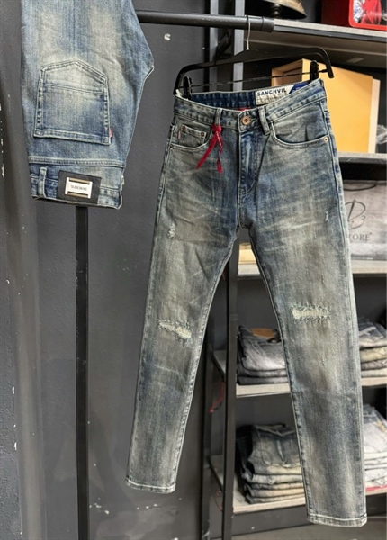 Jean Dài -QCSCT- TC3071 xanh rách Retro phủ đồng