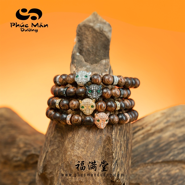 Vòng Trầm Sánh Chìm Phối Charm Đầu Báo Bạc 925 Đính Đá CZ