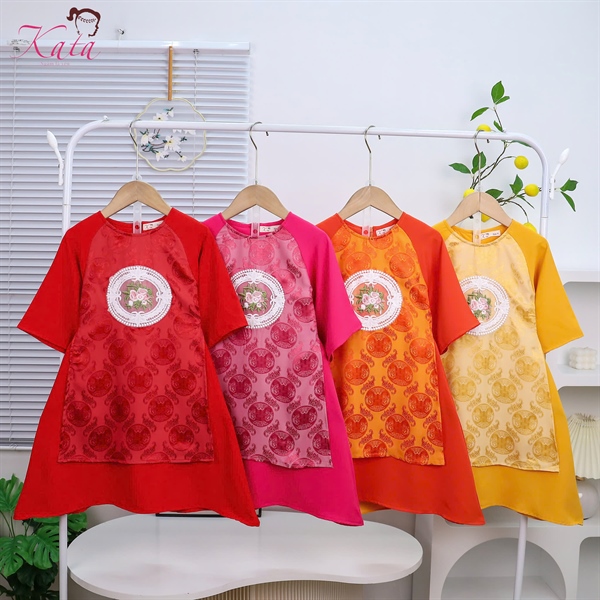 Áo Dài Cách Tân Bé Gái Gấm Hoa Đẹp | Size 4–14
