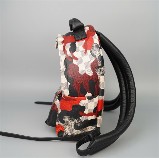 Balo LV ô vuông xám trắng đỏ đen (FL3147) (BMC) KG+