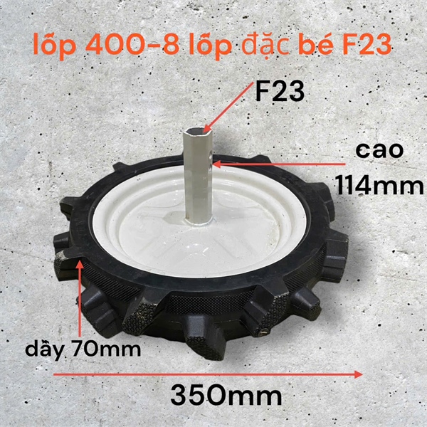 Lốp 400-8 lốp đặc F350mm bé kèm Bích F23
