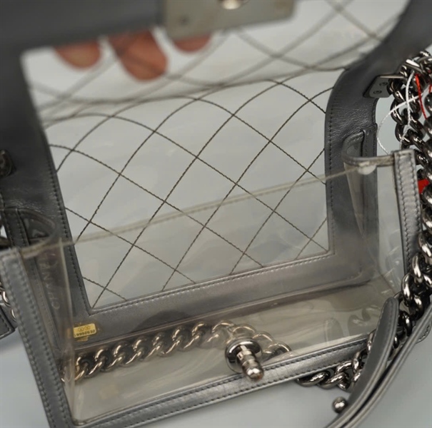 Túi Chanel Boy trong suốt viền xám (189922632) sz18 (LTB) KG+
