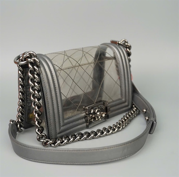 Túi Chanel Boy trong suốt viền xám (189922632) sz18 (LTB) KG+