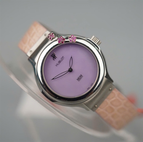 Đồng hồ Hublot mặt hồng đính hoa dây nude da trăn (484936) (LTB) KG+