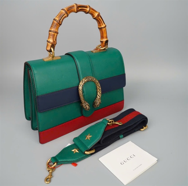 Túi GG Dionysus xanh đỏ quai gỗ (493075) sz24 (LTB) KG+