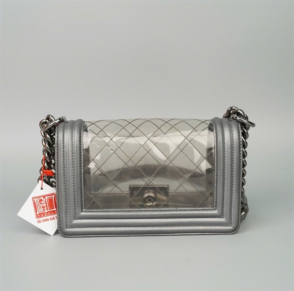 Túi Chanel Boy trong suốt viền xám (189922632) sz18 (LTB) KG+