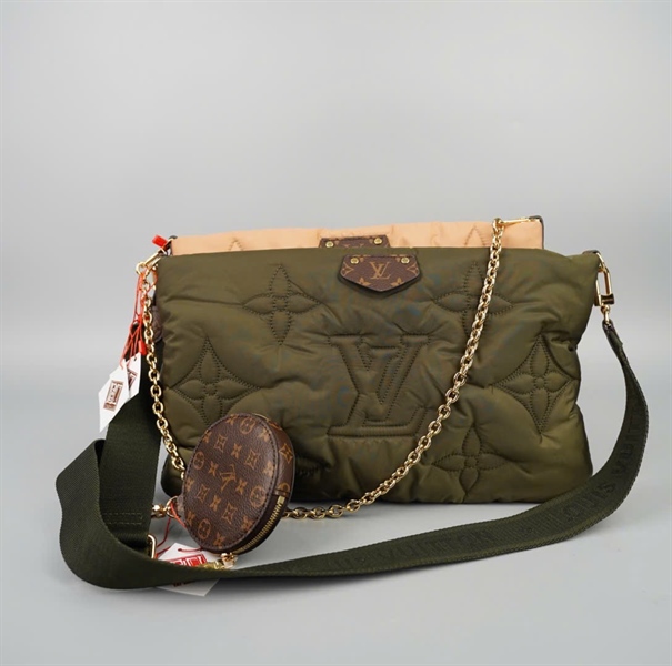 Túi LV đeo chéo da cừu sét 3 xanh nude kèm ví 2 strap sz33-28 (HC)+