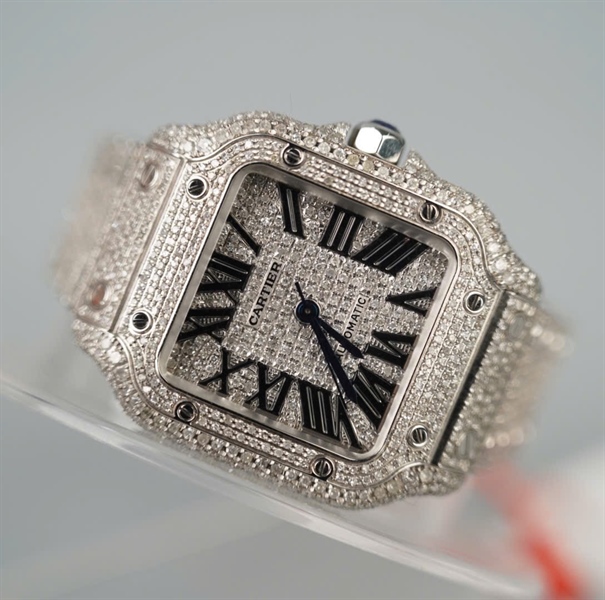 Đồng hồ Cartier mặt vuông và quai full kim cương (133540XX) (HC) +