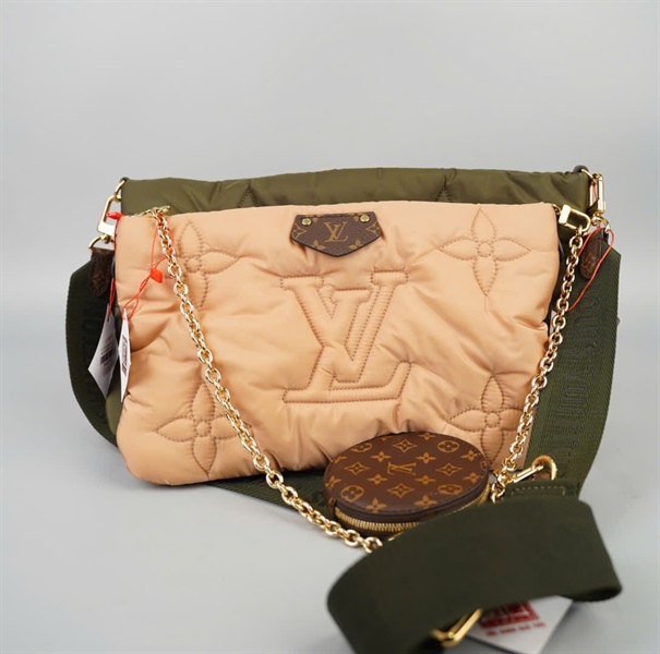 Túi LV đeo chéo da cừu sét 3 xanh nude kèm ví 2 strap sz33-28 (HC)+