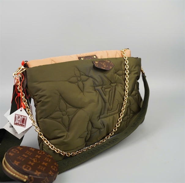 Túi LV đeo chéo da cừu sét 3 xanh nude kèm ví 2 strap sz33-28 (HC)+