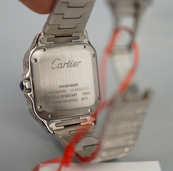 Đồng hồ Cartier mặt vuông và quai full kim cương (133540XX) (HC) +