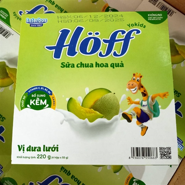 Sữa chua Hoff vị dưa lưới lốc 4 hộp (4x55g) (6M+)