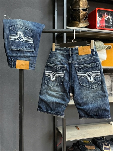 Sort Jean QC- JD732 xanh was rách túi đắp da vải cotton cứng