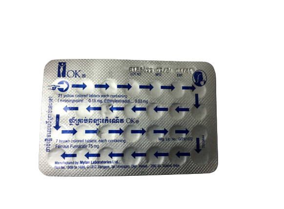 Ngừa thai bao đường OK mylan (vỉ/28v)