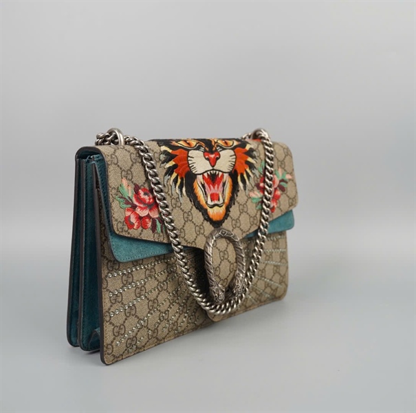 Túi GG Dionysus màu xám viền xanh thêu hổ sz30 (BQ) KG+